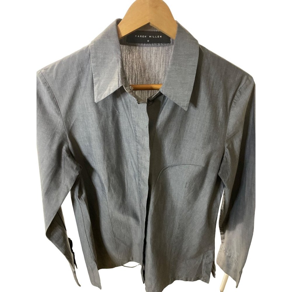 COPY - Karen Millen Long sleeve Grey shirt with front snap fasteners and cuff s…
